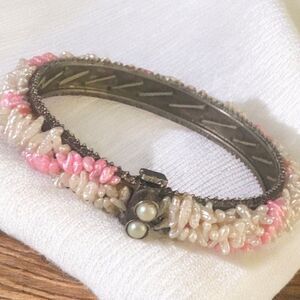 Mid-Century Rice Krispie Pearl Bangle Bracelet Decorative Box Clasp